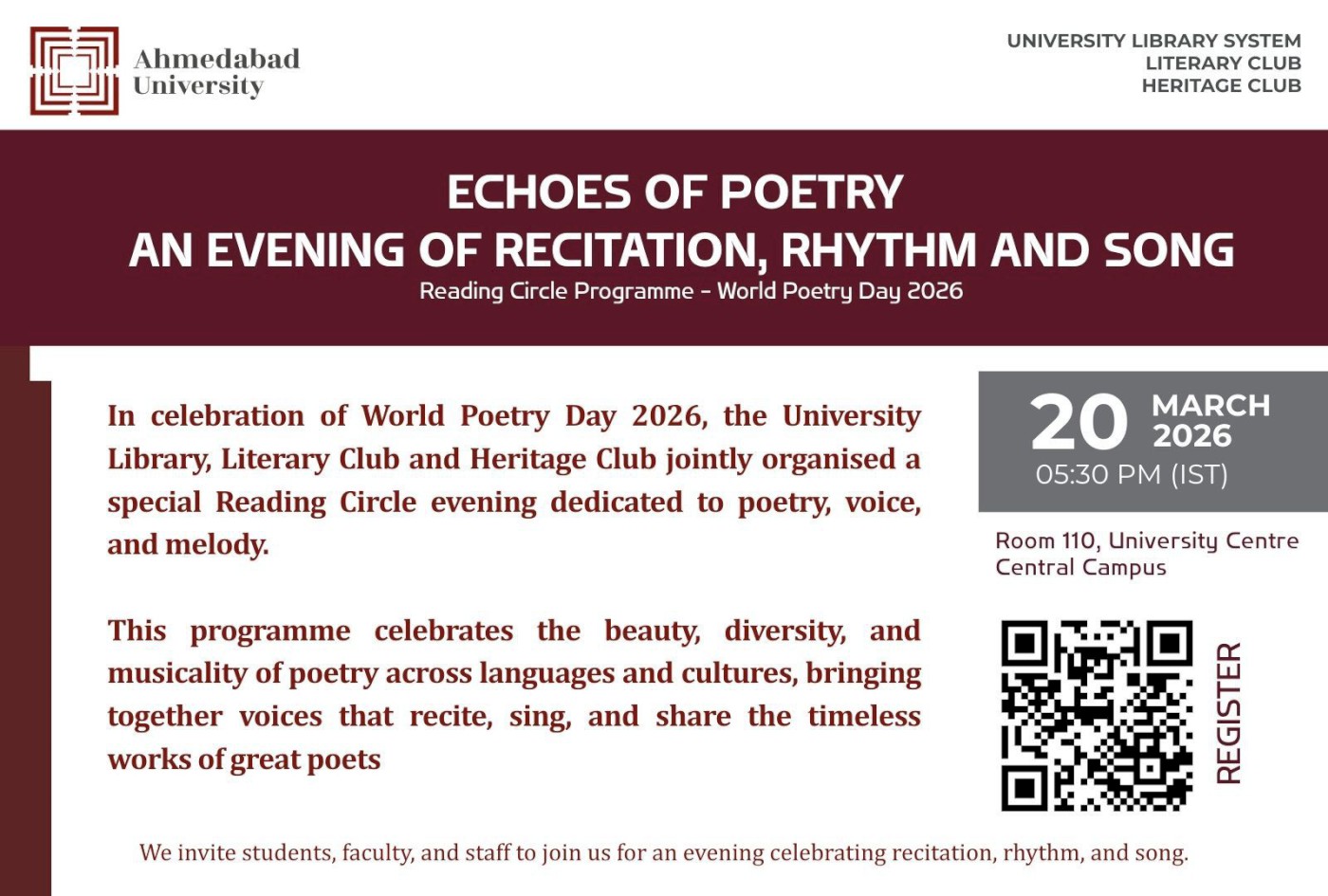 Echoes of Poetry: An Evening of Recitation, Rhythm and Song
